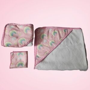Pink Rainbow Baby Hooded Towel Set